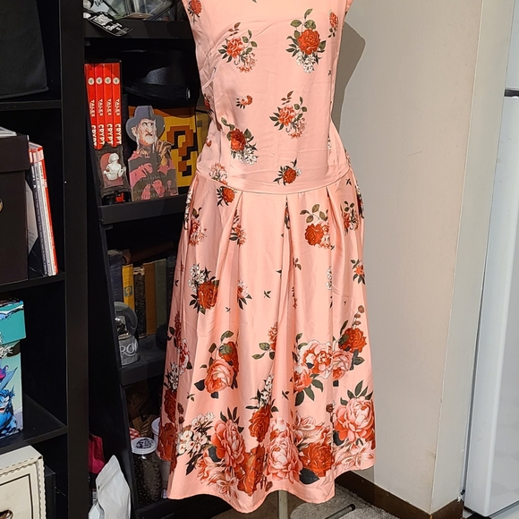 Dolly & Dotty Retro Plus Size Pink & Red Roses Swing Dress NWT - Picture 2 of 7